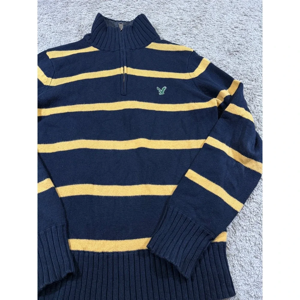 American Eagle Quarter Zip Sweater‎ Y2K Retro Rugby Striped Mens Vintage Style M